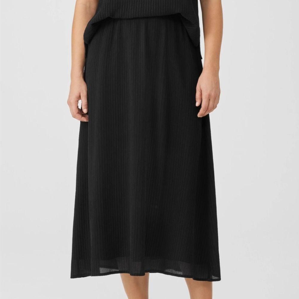 Eileen Fisher Black Accordion Silk  Jacquard A-Line Skirt Size XXS